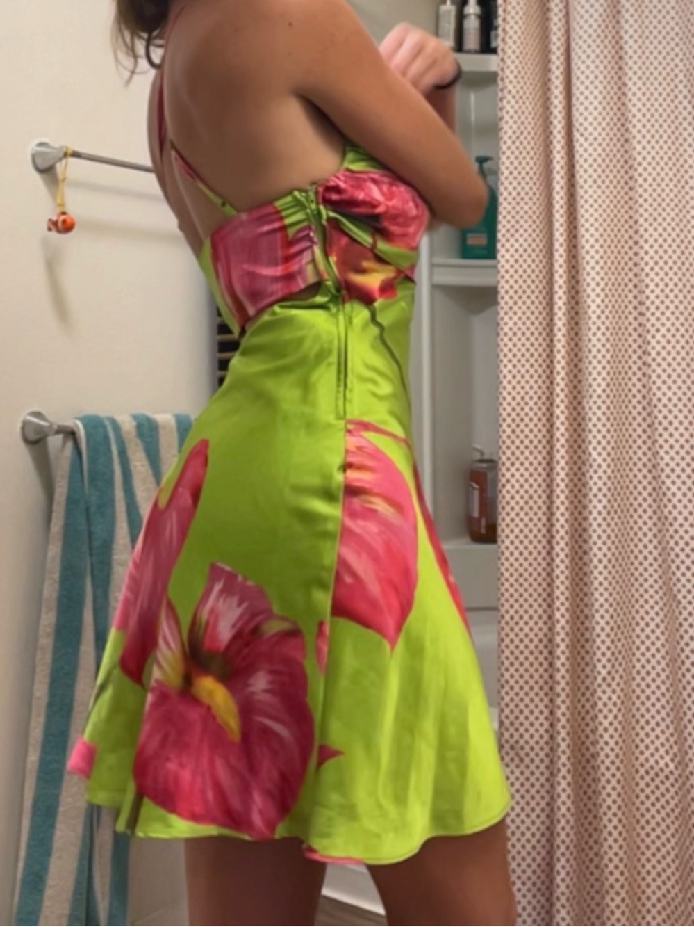 Bright Lime Green & Hot Pink Floral Mini Dress